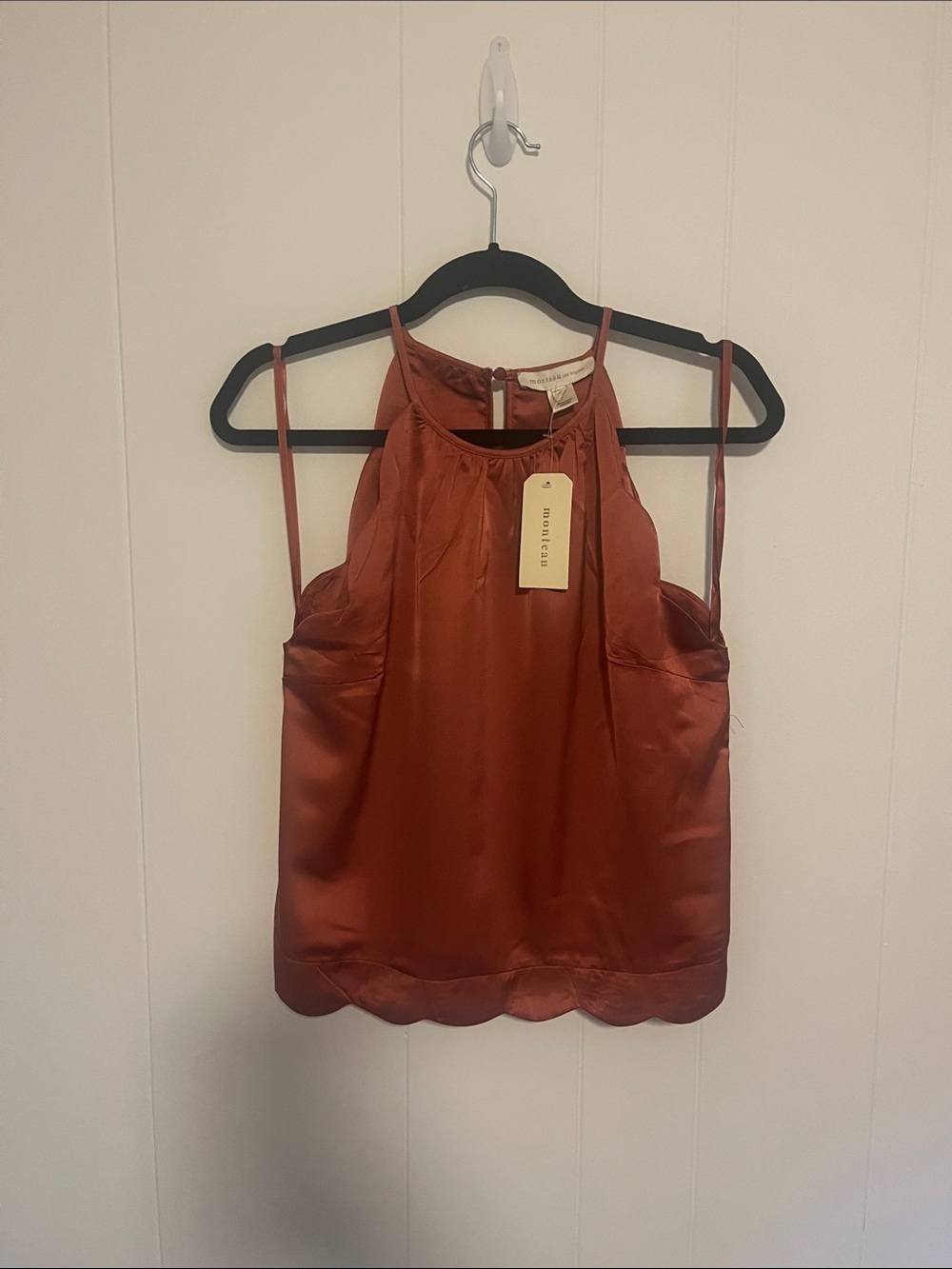 Monteau Rust Satin Halter Cami with Scalloped Hem NWT Med
